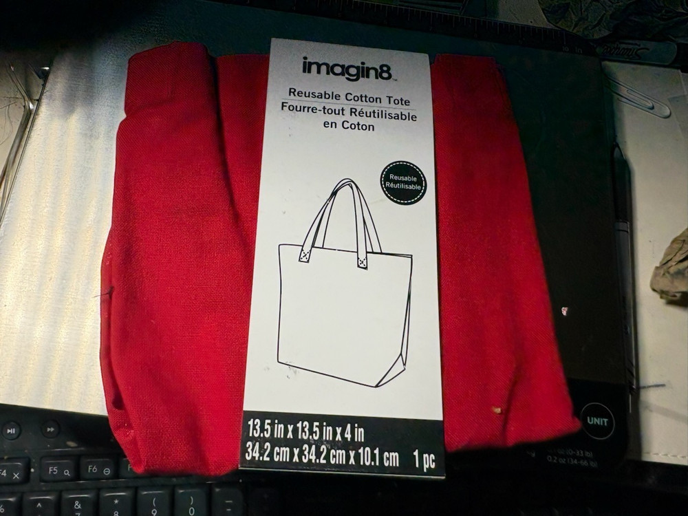 RED imagin8 Reusable Cotton Tote Bag 13.5 x13.5 x4