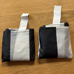 IKEA Skynke Set of 2, Foldable Packable Shoulder Shopper Tote Bags/Stripe, B & W