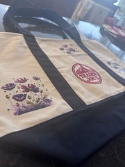 Trader Joe’s Foldable Canvas Reusable Shopping Bag Floral Beige Black Purple