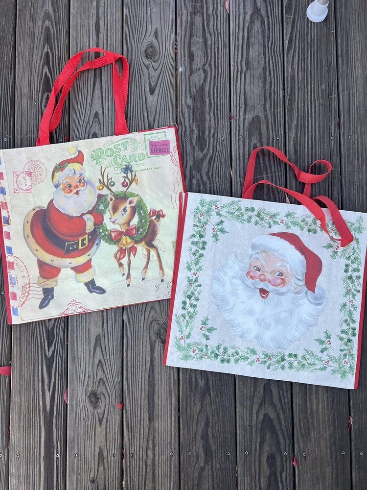 2 NEW BAGS w/ Christmas MAGICAL Santa Claus Reusable Large Shopping Bag