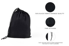 CharkaBags – 8 x 10 Inches Black Single Drawstring Reusable Washable Muslin Bags