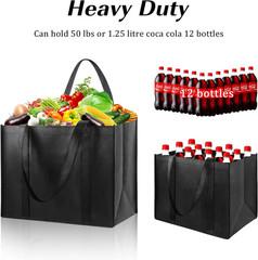 10 Pack Heavy Duty Reusable Grocery Bags XL Shopping Totes 45Lb Foldable Black