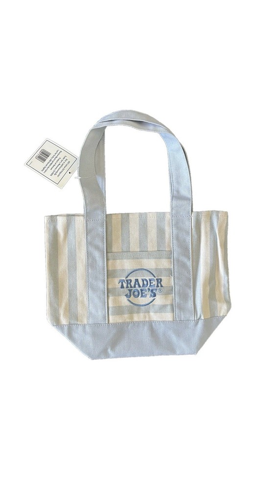 Trader Joe’s Blue & White Striped Canvas Reusable Tote Bag Small 13x9x5″