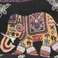 Black Multicolor Reusable Shopping Tote Bag Elephant Pattern 12x11x2 in