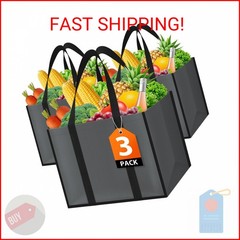 WISELIFE Reusable Grocery Bags with Handles – 3 Pack, 35L Large Shopping Bags fo