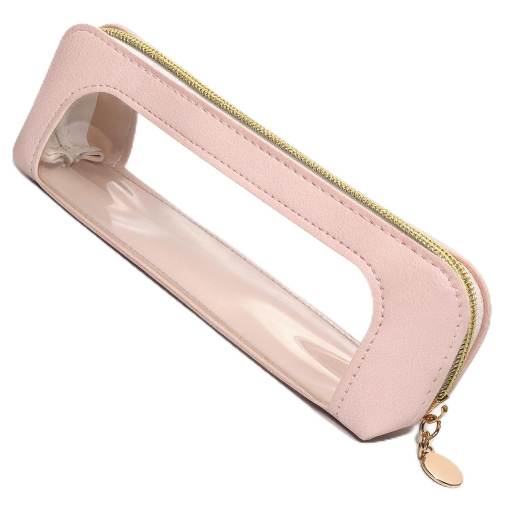 Ayzylpth Small Clear Makeup Bag, Pink PU Leather Travel Brush