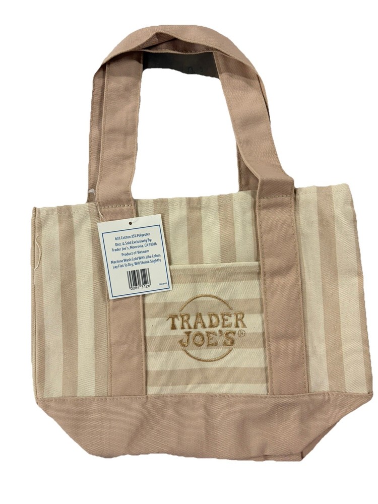 Trader Joe’s Stripe Canvas mini Tote Bag Limited Edition light brown new
