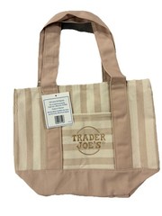 Trader Joe’s Stripe Canvas mini Tote Bag Limited Edition light brown new