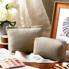 Gilprop 2 Pcs Waffle Makeup Bag Khaki Travel Cosmetic Plaid