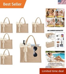 6pcs Burlap Tote Bag Set with Handles, Waterproof Reusable Blank Grocery Bags…