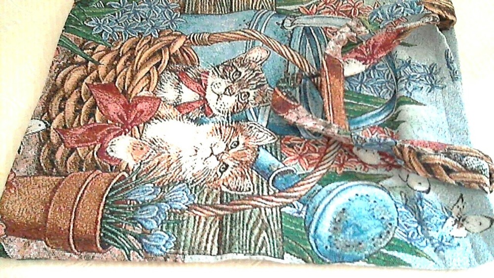 Tapestry Cat Shopping Bag 100% Polyester 12.5″ x 16″ Double Handles NEW NTag
