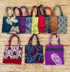 100 Pcs Lot Of Upcycled Silk Sari Shopping Bags Reusable Carry Bags Tote bags