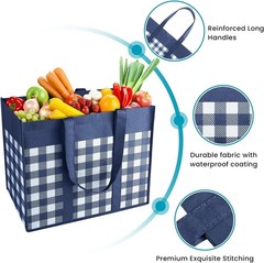 Bulk Reusable Grocery Bags, 10-Pack, Water Resistant, Blue