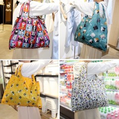 4 Cute Reusable Grocery Bags 60+ Lbs Capacity Foldable Tote Washable Nylon