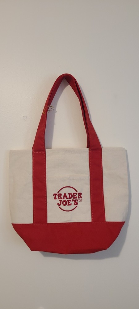 Trader Joe’s Red Mini Canvas Tote with 3 pockets includes side pockets Bag