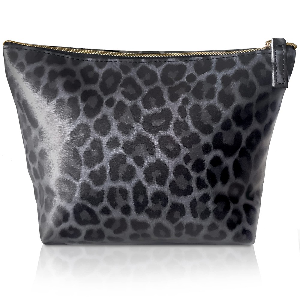 Vegan Leather Black Leopard Makeup Bag Cheetah Print Girly Girl