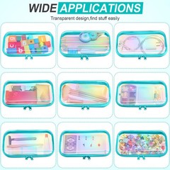 Hoolerry 4 Pcs Hard Clear Zipper Case Makeup 7.5 x 3.9 x 2 in, Blue Laser