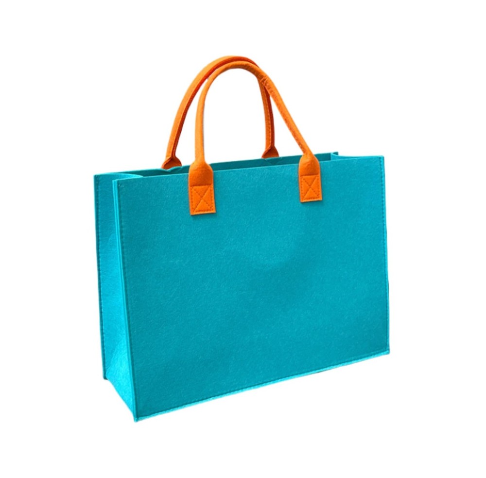 1pc Large Unisex Felt Grocery Tote Bag Contrast-Color Portable Handbag Reusab…