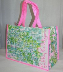 NEW Lilly Pulitzer Palm Tree Green & Pink Reusable Tote Shopping Bag
