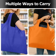 2 PCS Washable Large Foldable Shopping Bag Waterproof 50 LBS Navy Blue Tote