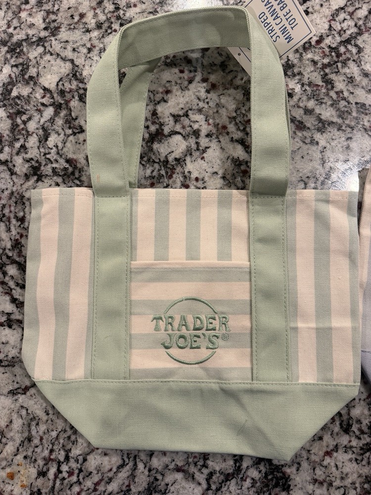 Trader Joe’s Striped Reusable Canvas Tote Bag $15 each 3 Green, Tan & Blue