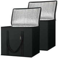 BALEINE 2Pk Insulated Reusable Grocery Bags, 2 Pack, Charcoal Black