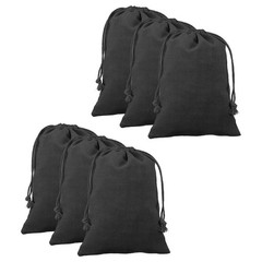 6pcs Cotton Storage Bags 5.9″ x 7.9″ Canvas Drawstring Bag, Black