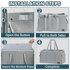 Extra Large Utility Tote Bag Hard Bottom Sides Heavy Duty 22.5x11x12 Inch Grey