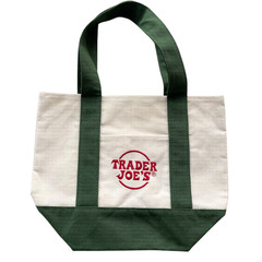 Trader Joe’s Mini Tote Bag Canvas 13×10.5×6.5″ Green/White off new no tag