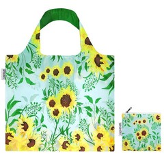 Large Reusable Shopping Tote Bag with Outer Pouch, Sunflowers