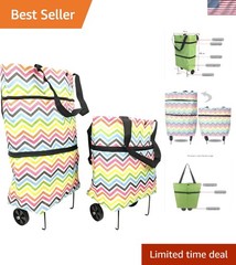 Versatile Color Striped Reusable Grocery Bags with Folding Wheels – 16L Capacity