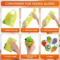 5 Pcs Fruit Micro Tote Bag – Reusable Grocery Bags Foldable with 15″X15″ Capacit
