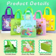40 Pieces Easter Tote Bags with Handles Bunny Non Woven Bags Reusable Easter …