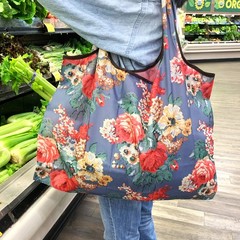 Large Foldable Tote Nylon Reusable Grocery Bags, 3 Pack, Delicious Foods