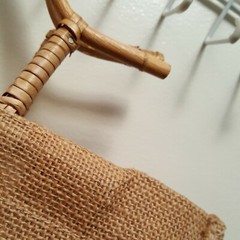 VTG Burlap Jute Satchel-Bag-Tote with Bamboo Handles