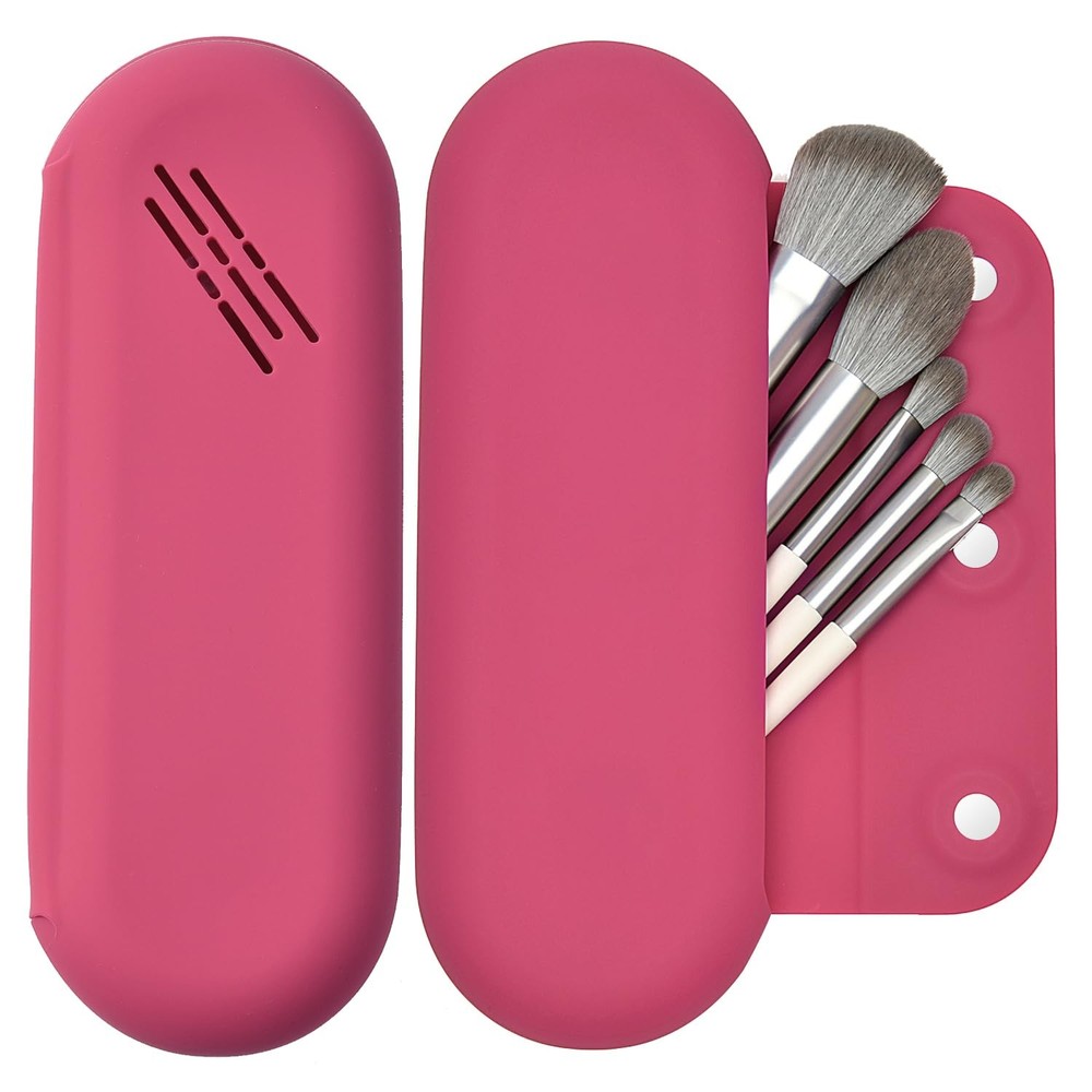 LuBanOne Makeup Brush Holder Magnetic Closure Make Up Brushes Rose Red