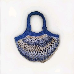100% Cotton Market Bag Multicolor Blue Handmade Crochet