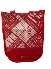 Lululemon Reusable Shopping Bag Handle Tote Red White Small Snap 11”x 9”