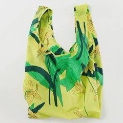 BAGGU Standard Reusable Shopping Bag Yellow Lily Floral 100% Nylon Holds 50lbs