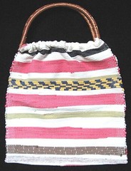 Carpet Bag Woven Tote Weekender Craft Knitting Beach Bag Wooden Handle