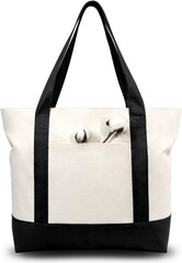 30-Pack Black/Natural Reusable Canvas Tote Bags with Zipper & Pocket