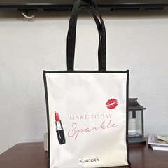 PANDORA Canvas Reusable Tote Bag Medium 13×16 in Printed White/Black/Pink
