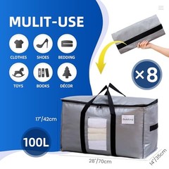 Extra Large Moving Bags, 8 Pack Heavy Duty Totes for Storage 8 Large Silver