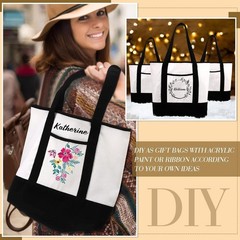 Canvas Tote Bags Bulk with Outer Pocket 18 Inch Reusable Shopping Grocery Bla…