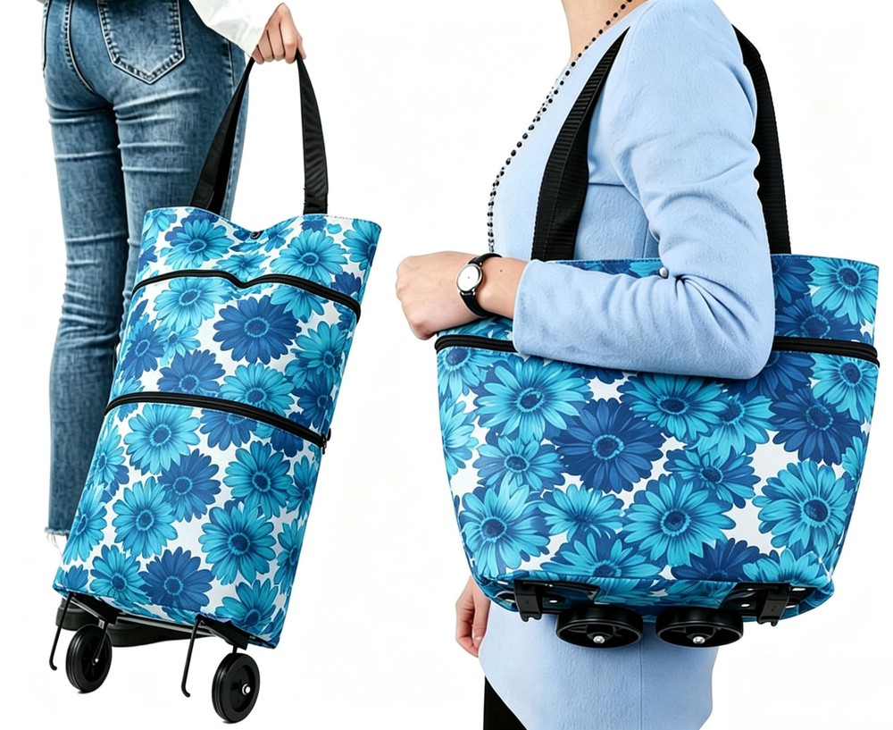 Collapsible Shopping Bag with Wheels Portable Shopping Cart with 360° Swivel …