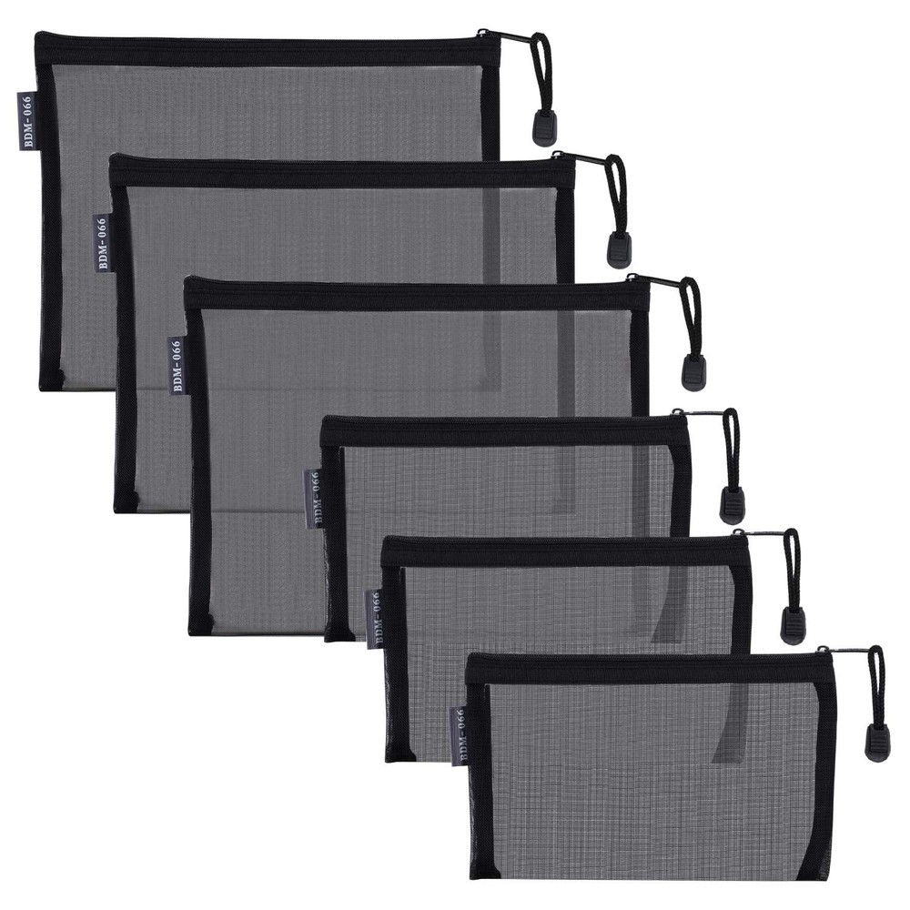 HRX Package Kosmetiktaschen mit Reißverschluss, Nylon-Netz, 6 A5,A6, Schwarz