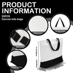 40 Pcs Blank Canvas Tote Bags Bulk and Makeup Bag Large Cotton Zipper Reusabl…