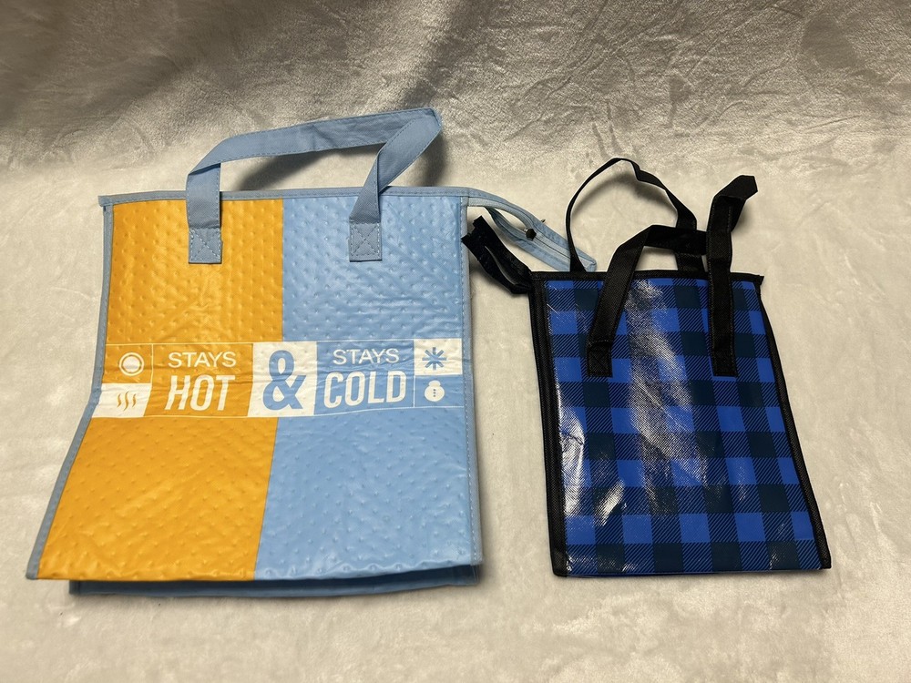 2 blue orange Insulated hot cold storage reusable bags bag large small