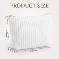 Paterr 2 Pcs White Fuzzy Makeup Bag Set Flannel Cosmetic Bags Cute