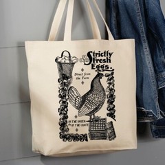 New Farmhouse STRICTLY FRESH EGGS CHICKEN BAG Grocery Book Teacher Canvas Tote